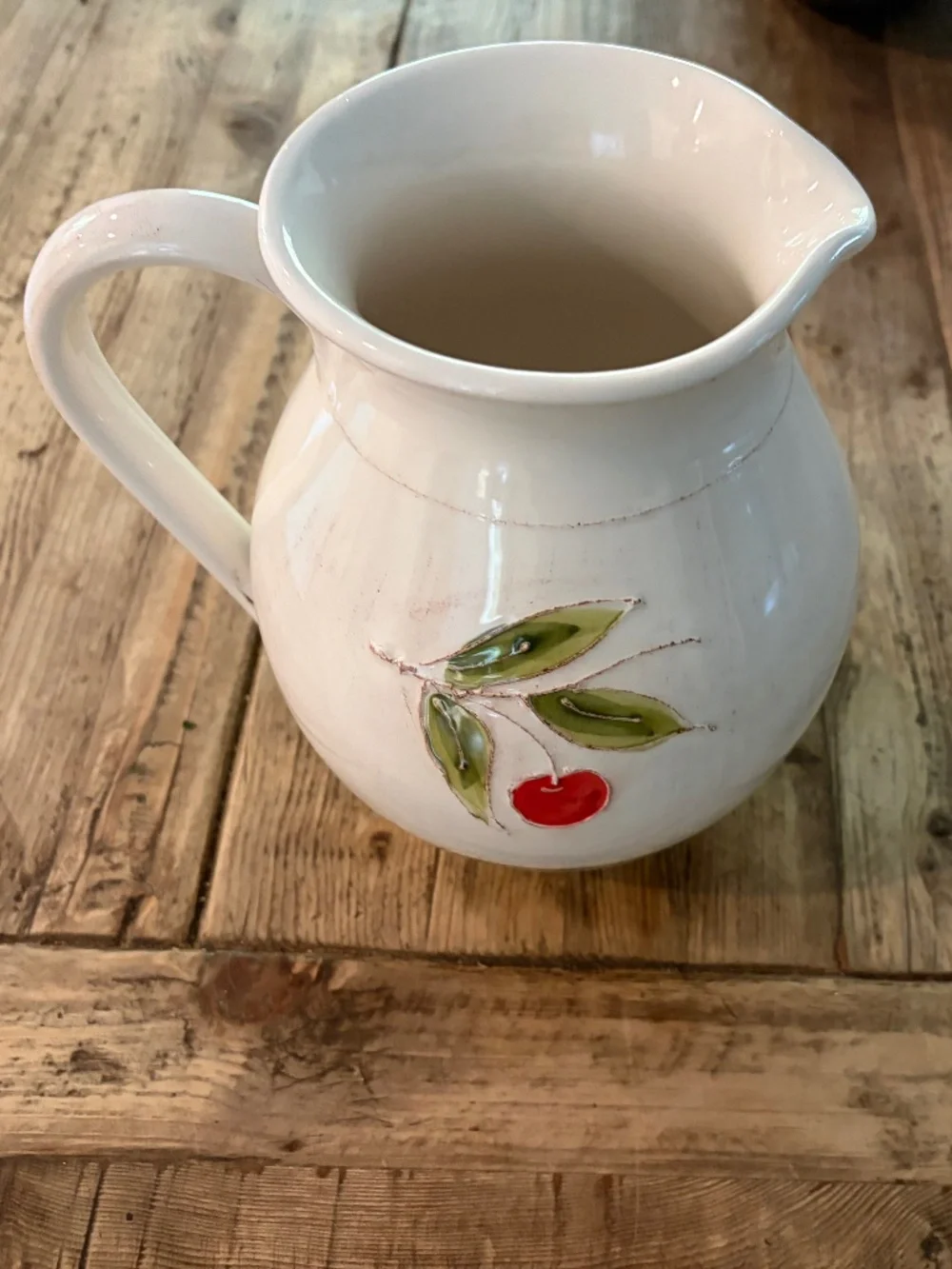 Crate and Barrel Ceramic Water Juice Pitcher CHERRY MADE IN ITALY